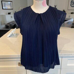 Maje Luxury Lined Pleat Flutter Slv Round Neck Top Navy Sz 2/M US no fabric tag